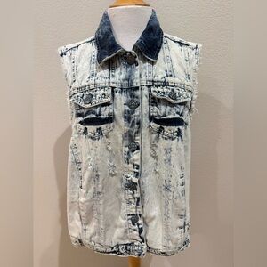 VANILLA STAR JEANS COTTON SLEEVELESS VEST Jacket SZ 1X Acid Wash Distressed